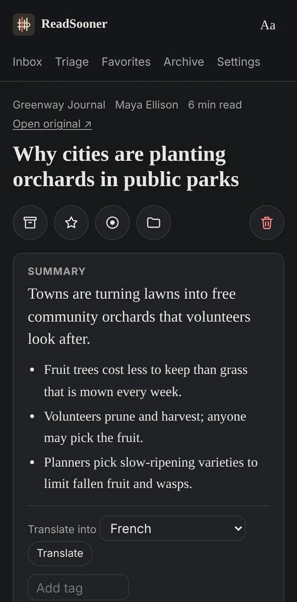 An article on a phone, with its summary first: a one-sentence TL;DR and three key points.