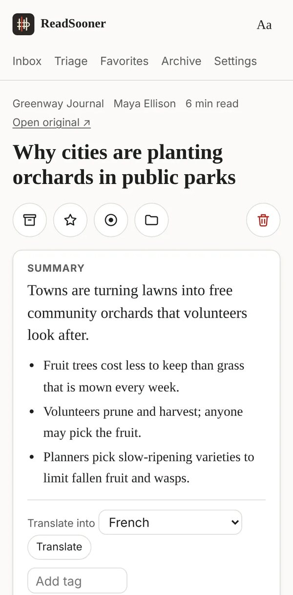 An article on a phone, with its summary first: a one-sentence TL;DR and three key points.